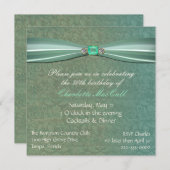 緑のダマスク織の誕生日の招待 招待状 (正面/裏面)