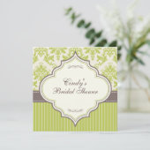 緑のダマスク織及びストライプなブライダルシャワーの招待状 招待状 (スタンド正面)