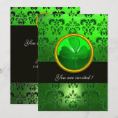 緑のダマスク シャムロック ブラック 招待状 (正面/裏面)