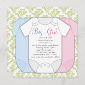 緑のダマスコジェンダーがシャワー招待状を明らかにする 招待状 (正面/裏面)