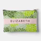 緑のダリアの花、花のパターン、あなたの名前 アクセサリーポーチ (裏面)