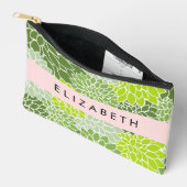 緑のダリアの花、花のパターン、あなたの名前 アクセサリーポーチ (見開き)