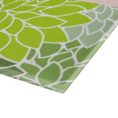 緑のダリアの花、花のパターン、あなたの名前 カッティングボード (角)