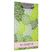 緑のダリアの花、花のパターン、あなたの名前 クリップボード (右)