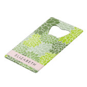 緑のダリアの花、花のパターン、あなたの名前 クレジットカード栓抜き (裏面アングル)