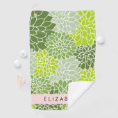 緑のダリアの花、花のパターン、あなたの名前 ゴルフタオル (インサイチュ)
