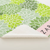 緑のダリアの花、花のパターン、あなたの名前 シェルパブランケット (3/4)