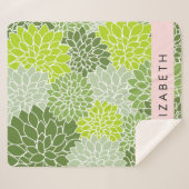 緑のダリアの花、花のパターン、あなたの名前 シェルパブランケット (正面(横))