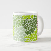 緑のダリアの花、花のパターン、あなたの名前 ジャンボコーヒーマグカップ (正面右)