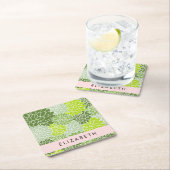 緑のダリアの花、花のパターン、あなたの名前 スクエアペーパーコースター (インサイチュ)