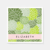 緑のダリアの花、花のパターン、あなたの名前 スタンダードカクテルナプキン (正面)
