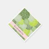 緑のダリアの花、花のパターン、あなたの名前 スタンダードカクテルナプキン (角)