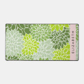 緑のダリアの花、花のパターン、あなたの名前 デスクマット (正面)