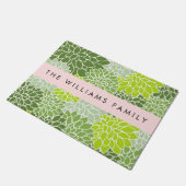 緑のダリアの花、花のパターン、あなたの名前 ドアマット (アングル)