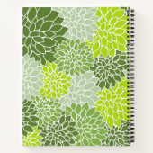 緑のダリアの花、花のパターン、あなたの名前 ノートブック (裏面)