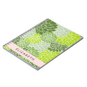 緑のダリアの花、花のパターン、あなたの名前 ノートブック (左側)