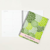 緑のダリアの花、花のパターン、あなたの名前 プランナー手帳 (ディスプレー)