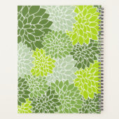 緑のダリアの花、花のパターン、あなたの名前 プランナー手帳 (裏面)
