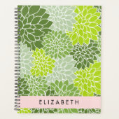 緑のダリアの花、花のパターン、あなたの名前 プランナー手帳 (正面)