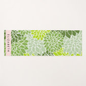 緑のダリアの花、花のパターン、あなたの名前 ヨガマット (正面(横))