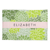 緑のダリアの花、花のパターン、あなたの名前 枕カバー (裏面)