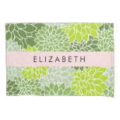 緑のダリアの花、花のパターン、あなたの名前 枕カバー (正面)