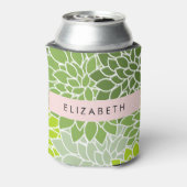 緑のダリアの花、花のパターン、あなたの名前 缶クーラー (缶裏面)