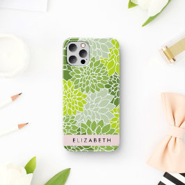 緑のダリアの花、花のパターン、あなたの名前 iPhone 12 PROケース