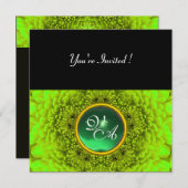 緑のダリア、玉、明るい緑の黒い黄色 招待状 (正面/裏面)
