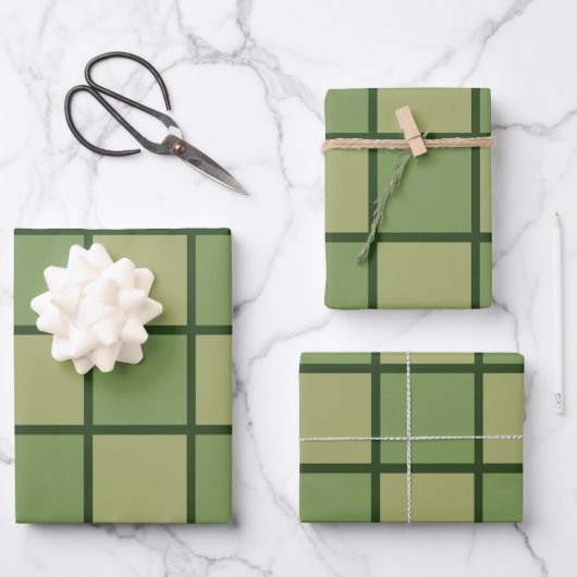 緑のチェッカーボードパターン ラッピングペーパーシート (正面)