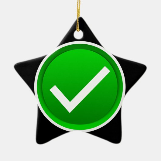 緑のチェックマーク記号 セラミックオーナメント (正面)