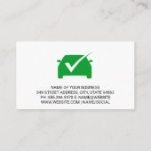 緑のチェックマーク | 自動サービス | エンジンベイ 名刺 (裏面)