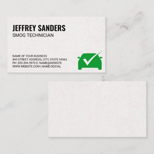 緑のチェックマーク |自動車ガレージ 名刺 (正面/裏面)