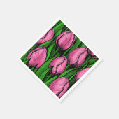 緑のチューリップ付きピンク葉のチューリップ スタンダードカクテルナプキン (角)