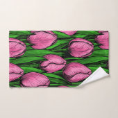 緑のチューリップ付きピンク葉のチューリップ バスタオルセット (ハンドタオル)