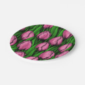 緑のチューリップ付きピンク葉のチューリップ ペーパープレート (アングル)