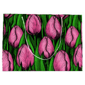緑のチューリップ付きピンク葉のチューリップ ラージペーパーバッグ (裏面)