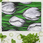 緑のチューリップ葉付き キッチンタオル (折り畳み)