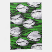 緑のチューリップ葉付き キッチンタオル (縦)