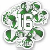 緑のチームカラーのバスケットのクラスタチーム名 シール (正面)