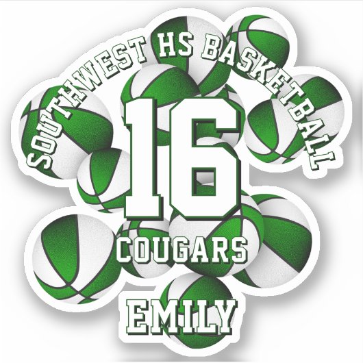 緑のチームカラーのバスケットのクラスタチーム名 シール (正面)