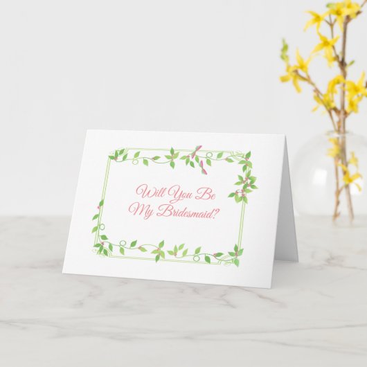 緑のツタの花嫁の上のピンク結婚の芽 カード (黄色い花)