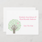 緑のツリーピンクのハートは日付を保存 案内ポストカード (正面/裏面)