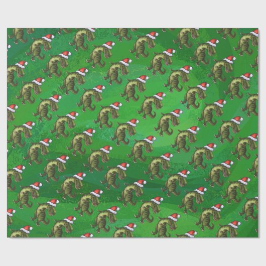 緑のティラノサウルス・レックスのクリスマス ラッピングペーパー (フラット)