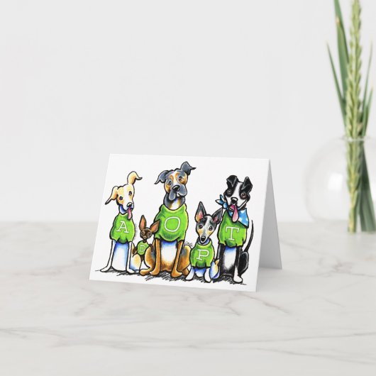 緑のティーが採用を考える避難所犬を採用して下さい カード (正面)