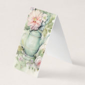 緑のティーポットフローラ折り畳みブックマーカー 名刺 (正面)