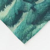 緑のティール（緑がかった色）の森と鳥のパターン フリースブランケット (角)