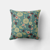 緑のティール（緑がかった色）ピンクのフローラトスパターン クッション (裏面)