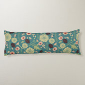 緑のティール(緑がかった色)ピンクフローラトスパターン ボディピロー (裏面)