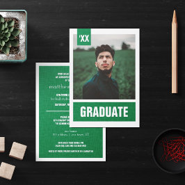 緑のテクスチモダンャ付き写真の卒業 招待状